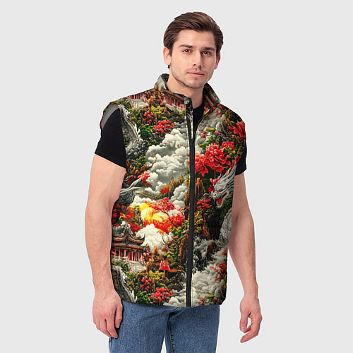 Мужской жилет Дракон в небесном храме - нейросеть / 3D-Светло-серый – фото 3