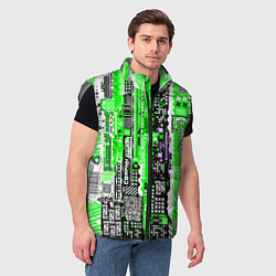 Мужской жилет Киберпанк паттерн зелёный, цвет: 3D-светло-серый — фото 2