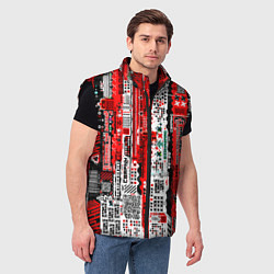 Мужской жилет Киберпанк паттерн красный, цвет: 3D-черный — фото 2