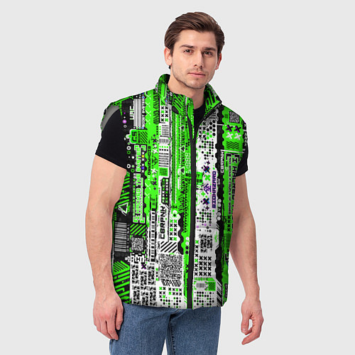 Мужской жилет Киберпанк паттерн зелёный / 3D-Светло-серый – фото 3