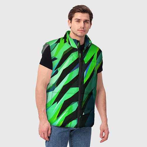 Мужской жилет Чёрно-зелёная абстракция / 3D-Светло-серый – фото 3