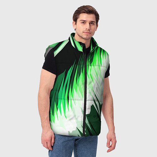 Мужской жилет Зелёно-белая абстракция на чёрном фоне / 3D-Светло-серый – фото 3