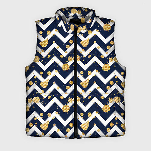 Мужской жилет Золотые кляксы на фоне бело-синего паттерна / 3D-Светло-серый – фото 1