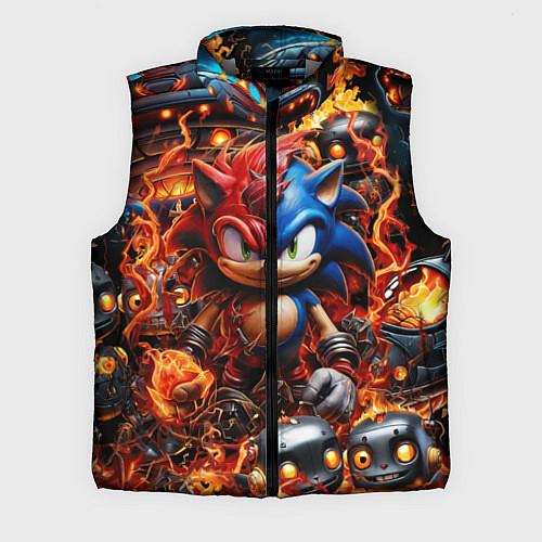 Мужской жилет Соник и Наклз на фоне огня и роботов / 3D-Светло-серый – фото 1