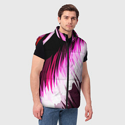 Мужской жилет Бело-розовые острые полосы на чёрном фоне, цвет: 3D-красный — фото 2