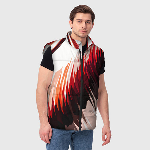 Мужской жилет Чёрно-красные острые полосы на белом фоне / 3D-Светло-серый – фото 3