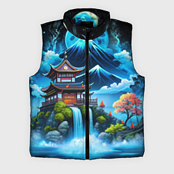 Мужской жилет Водопад и горы Японии, цвет: 3D-черный