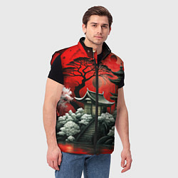 Мужской жилет Пейзаж Японии в красном цвете, цвет: 3D-красный — фото 2