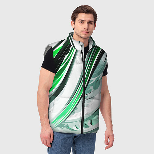 Мужской жилет Волнистая бело-зелёная абстракция / 3D-Светло-серый – фото 3