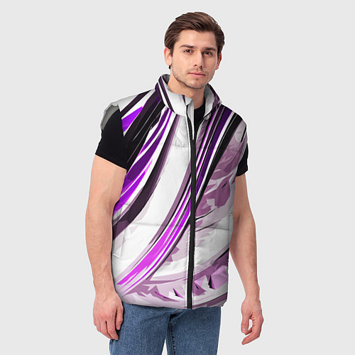 Мужской жилет Волнистая бело-фиолетовая абстракция / 3D-Светло-серый – фото 3