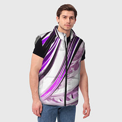Мужской жилет Волнистая бело-фиолетовая абстракция, цвет: 3D-светло-серый — фото 2