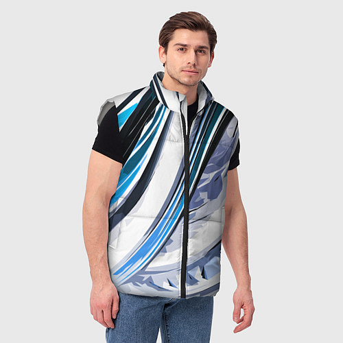 Мужской жилет Волнистая бело-синяя абстракция / 3D-Светло-серый – фото 3