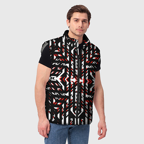 Мужской жилет Чёрно-красные диагональные полосы на белом фоне / 3D-Светло-серый – фото 3
