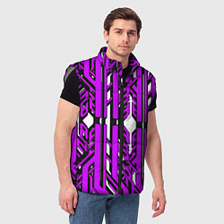 Мужской жилет Чёрно-фиолетовые техно полосы на белом фоне, цвет: 3D-светло-серый — фото 2