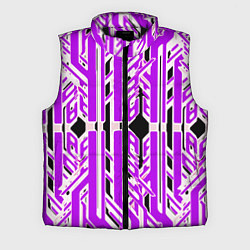 Мужской жилет Бело-фиолетовые техно полосы на чёрном фоне, цвет: 3D-черный