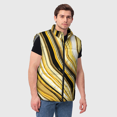 Мужской жилет Волнистые вертикальные чёрно-жёлтые полосы / 3D-Светло-серый – фото 3