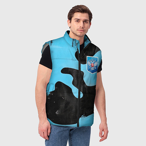 Мужской жилет Черно-зеленый камуфляж и герб РФ / 3D-Светло-серый – фото 3