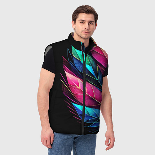 Мужской жилет Букет из цветных перьев - неон / 3D-Светло-серый – фото 3