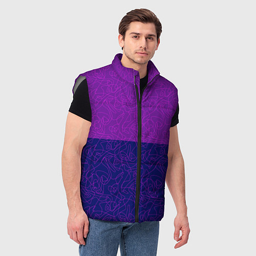 Мужской жилет Фиолетовый синий узор с абстрактными линиями / 3D-Светло-серый – фото 3