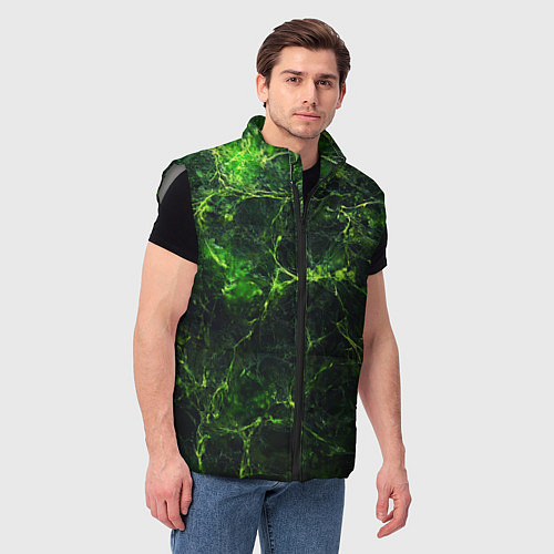 Мужской жилет Зеленая ядовитая текстура / 3D-Светло-серый – фото 3