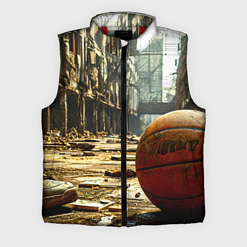 Мужской жилет Баскетбольный мяч и город постапокалипсиса / 3D-Красный – фото 1