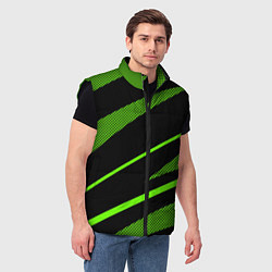 Мужской жилет Чёрно-зелёный абстрактные полосы, цвет: 3D-черный — фото 2