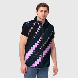 Мужской жилет Тёмно-синий с розовым искажённые полосы, цвет: 3D-черный — фото 2