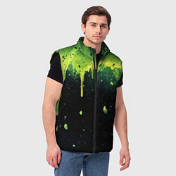 Мужской жилет Зеленая стекающая краска по черному фону, цвет: 3D-черный — фото 2