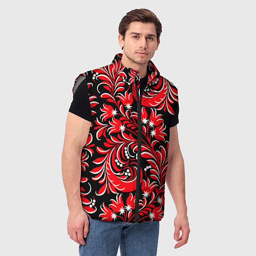 Мужской жилет Хохлома - красная роспись / 3D-Светло-серый – фото 3