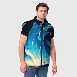 Мужской жилет Бело-синее пламя из абстрактных красок, цвет: 3D-светло-серый — фото 2