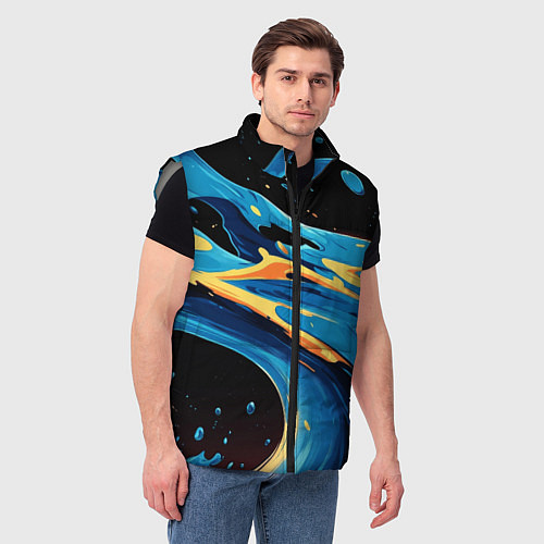 Мужской жилет Синяя волна из красок / 3D-Светло-серый – фото 3