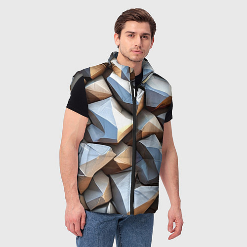 Мужской жилет Каменно металлическая абстракция / 3D-Светло-серый – фото 3