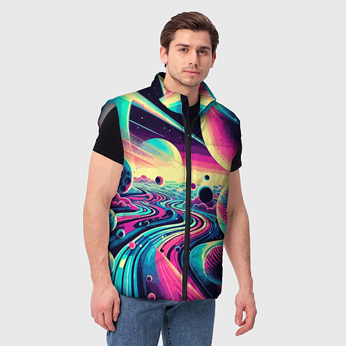 Мужской жилет Неоновый разноцветный космос / 3D-Светло-серый – фото 3