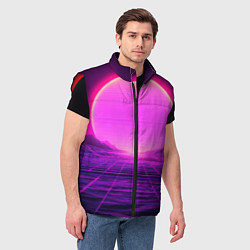 Мужской жилет Синтвейв ретровейв неоновый узор и солнце, цвет: 3D-красный — фото 2