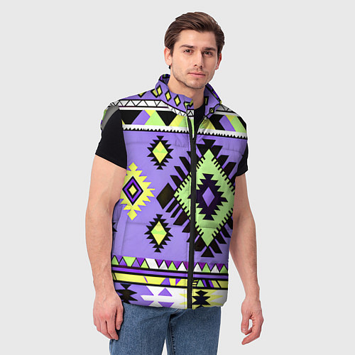 Мужской жилет Геометрический сиренево желтый орнамент ацтеков / 3D-Светло-серый – фото 3