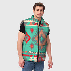 Мужской жилет Оранжево бирюзовый геометрический узор в стиле ацт, цвет: 3D-светло-серый — фото 2