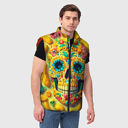 Мужской жилет Красочный летний паттерн с черепом - нейроарт, цвет: 3D-красный — фото 2