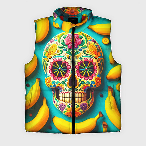 Мужской жилет Череп и бананы - летняя композиция / 3D-Красный – фото 1
