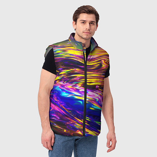 Мужской жилет Неоновые полосы текстура / 3D-Светло-серый – фото 3