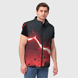 Мужской жилет Красная молния на черной текстуре, цвет: 3D-красный — фото 2