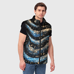 Мужской жилет Волнистые синие линии на черном, цвет: 3D-черный — фото 2