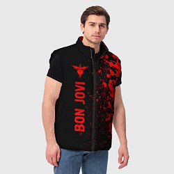 Мужской жилет Bon Jovi - red gradient по-вертикали, цвет: 3D-черный — фото 2