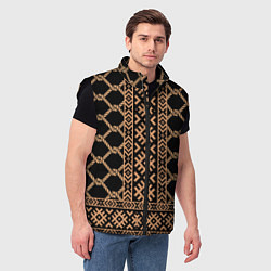 Мужской жилет Золотые узоры на черном с канатами - вышиванка руб, цвет: 3D-черный — фото 2