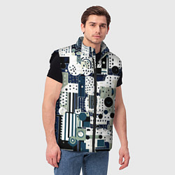 Мужской жилет Чёрно-белый с синий абстракция фигуры точки, цвет: 3D-черный — фото 2