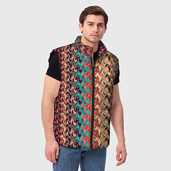 Мужской жилет Красно-синий искажённые полосы узор, цвет: 3D-черный — фото 2
