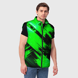 Мужской жилет Зеленые мазки краски на черном, цвет: 3D-черный — фото 2