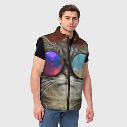 Мужской жилет A Cat with multicolored glasses, цвет: 3D-черный — фото 2