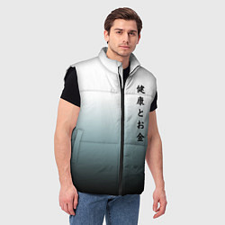 Мужской жилет Градиент с надписью на японском - здоровье и деньг, цвет: 3D-черный — фото 2