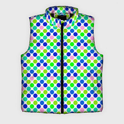 Мужской жилет Разноцветный синий розовый зеленый горох на белом, цвет: 3D-черный