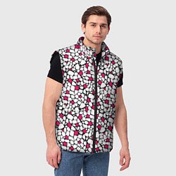 Мужской жилет Мелкий красно белый мозаичный узор на черном, цвет: 3D-черный — фото 2